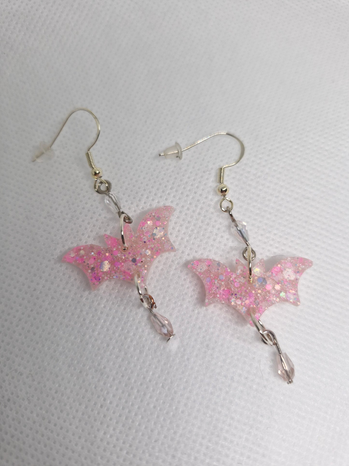 Glitter Pink Bat Dangle Earrings