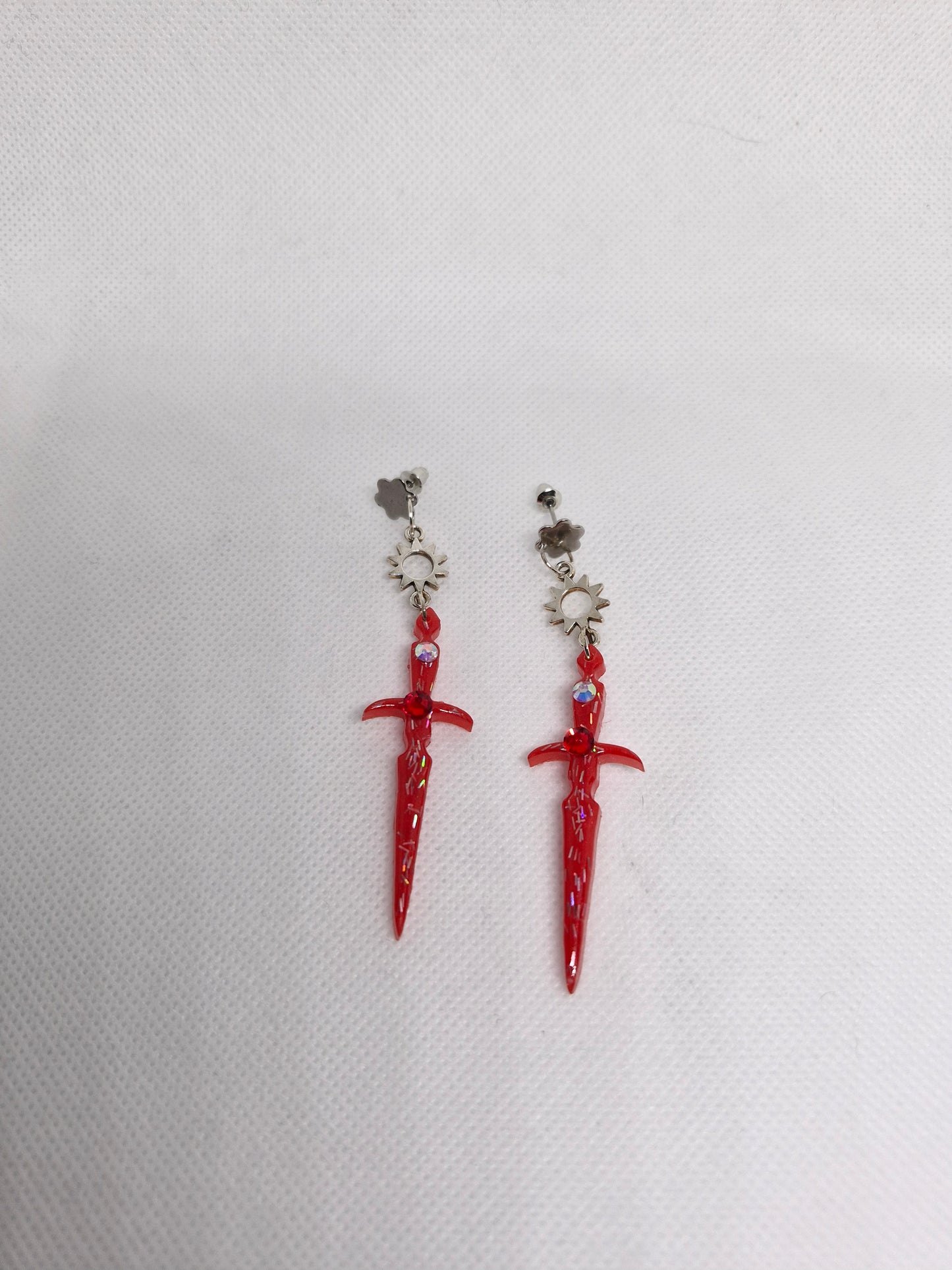 Long Red Glitter Sword Dangle Earrings
