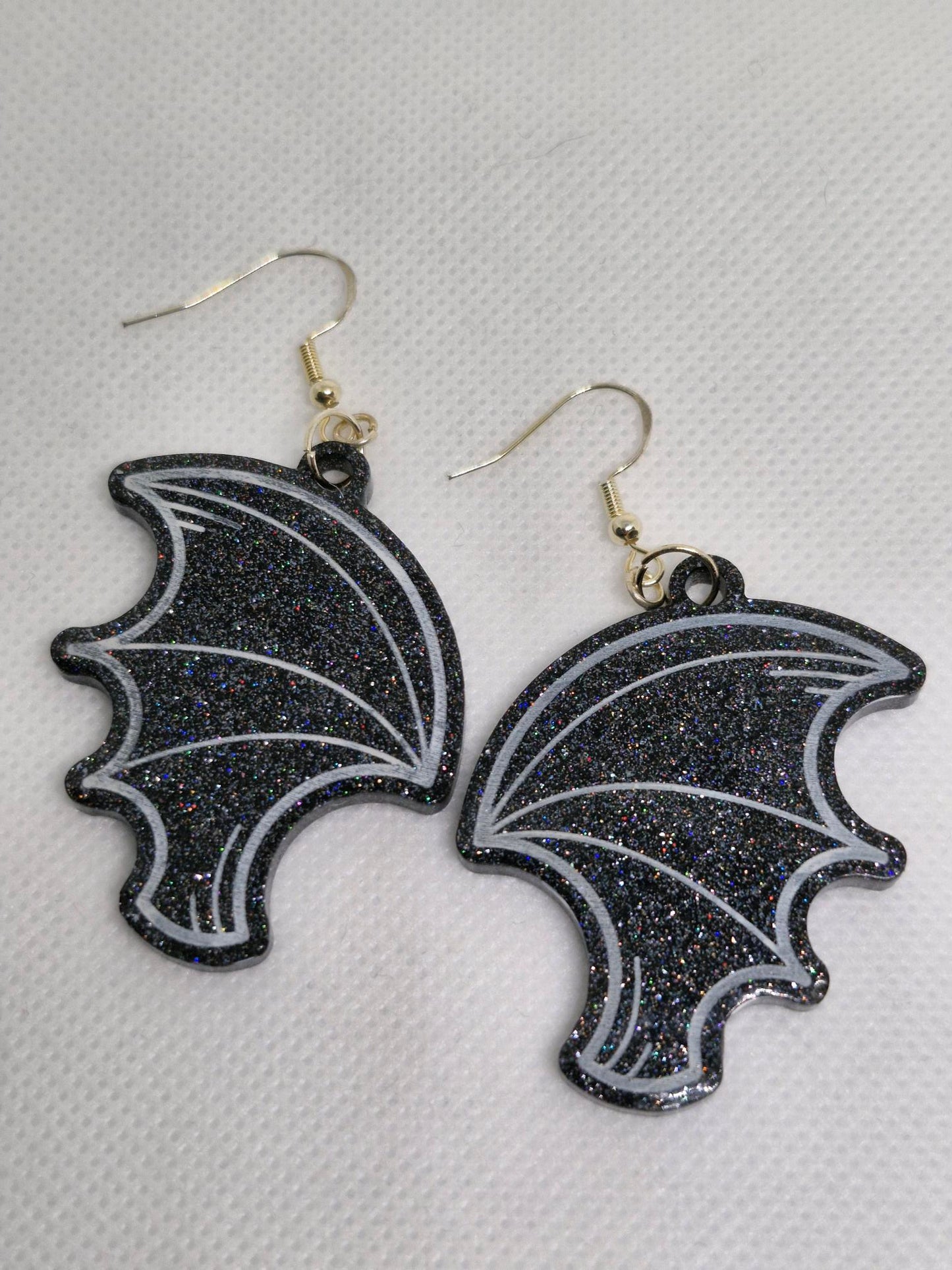 Black Glitter Bat Wing Dangle Earrings