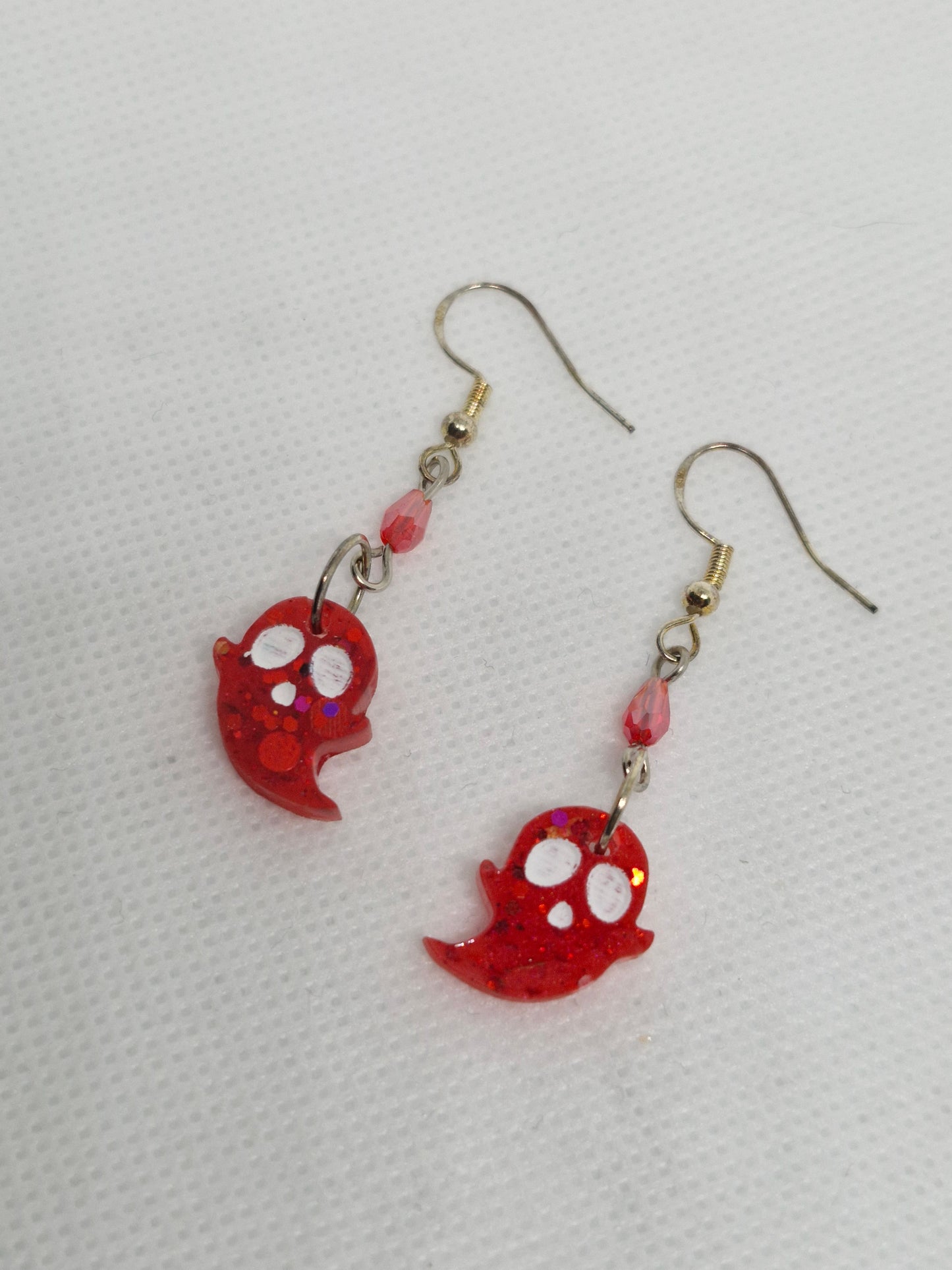 Teeny Tiny Red Glitter Dangle Ghost Earrings
