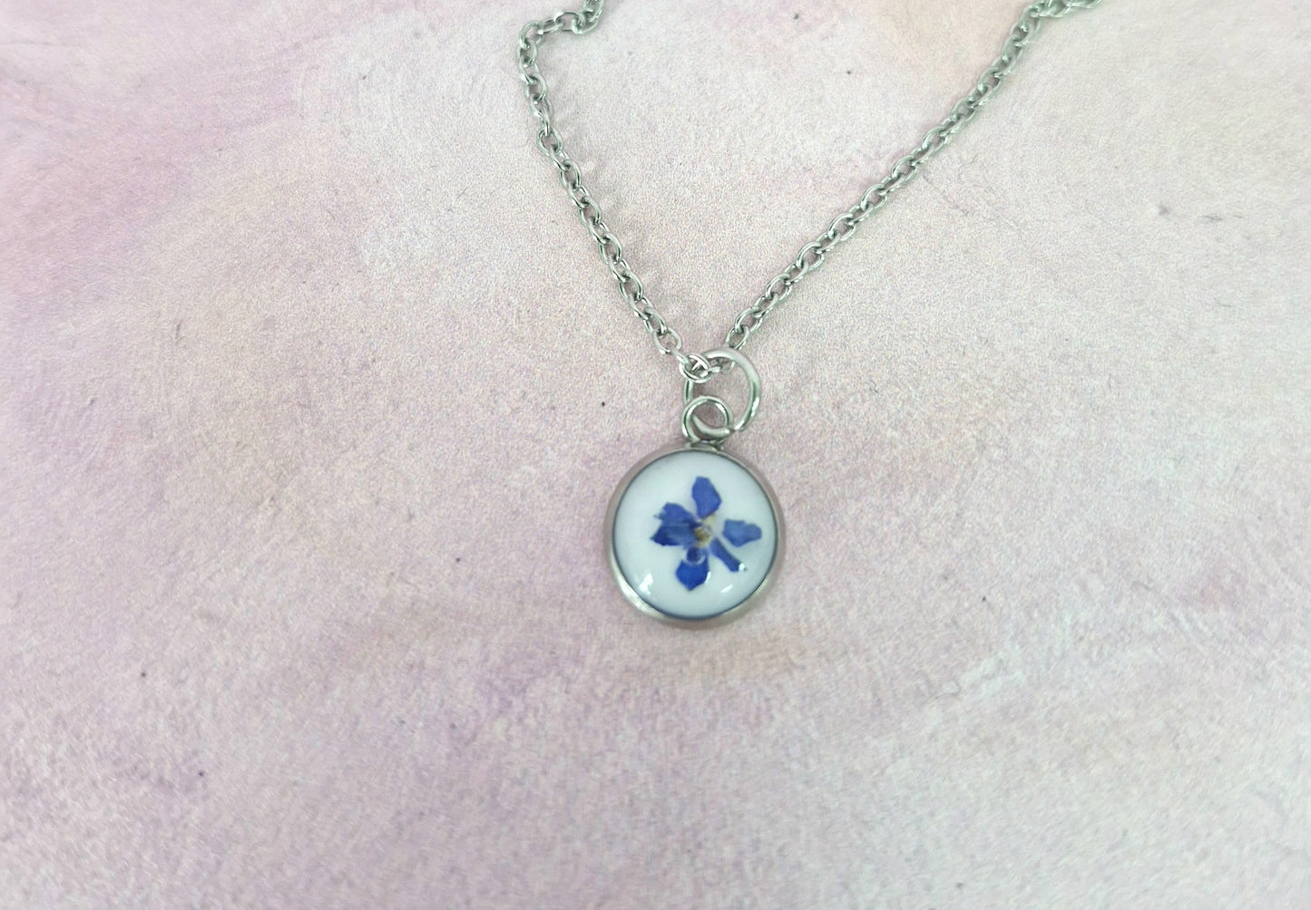 Extra Small Read Dried Forget me Not Necklace