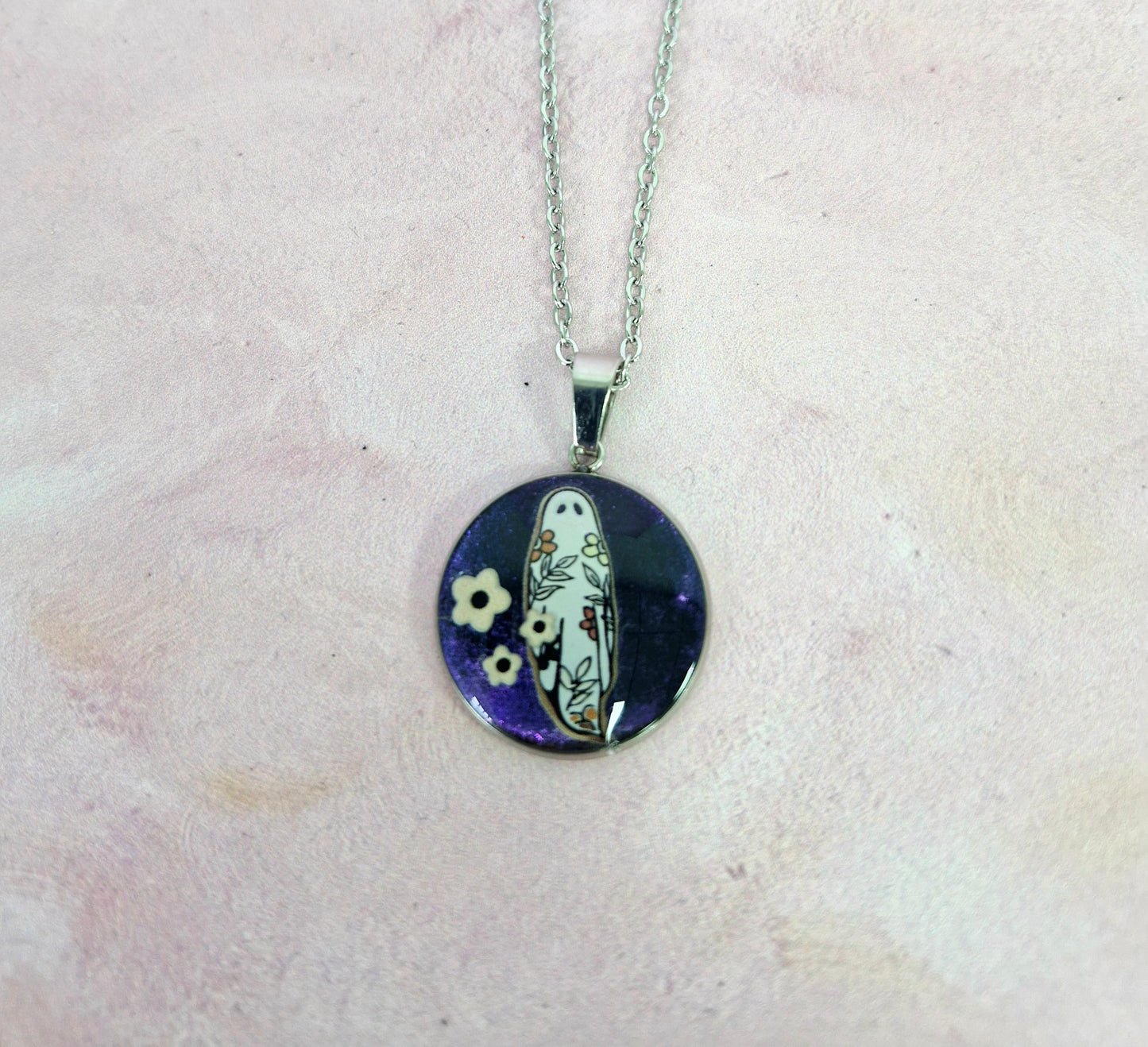 Round Ghost Halloween Necklace