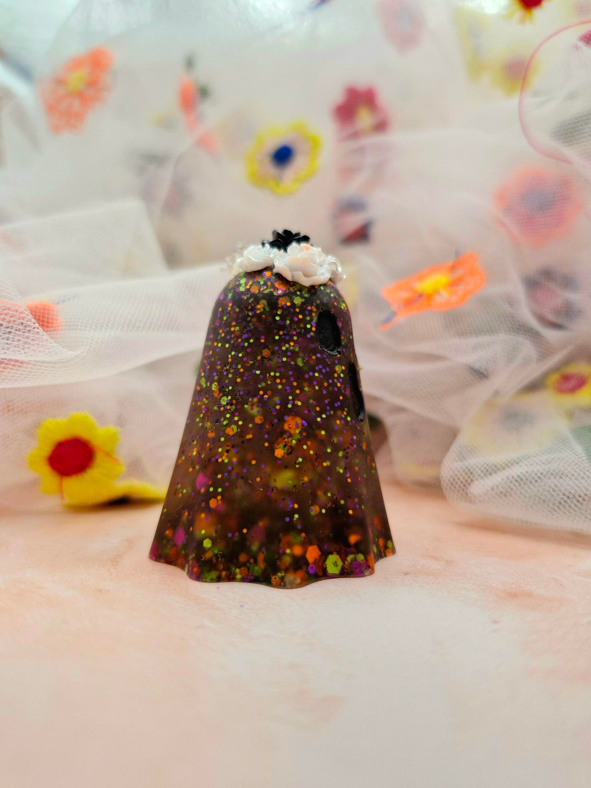 Halloween Black, Orange and Red Glitter Resin Ghostie