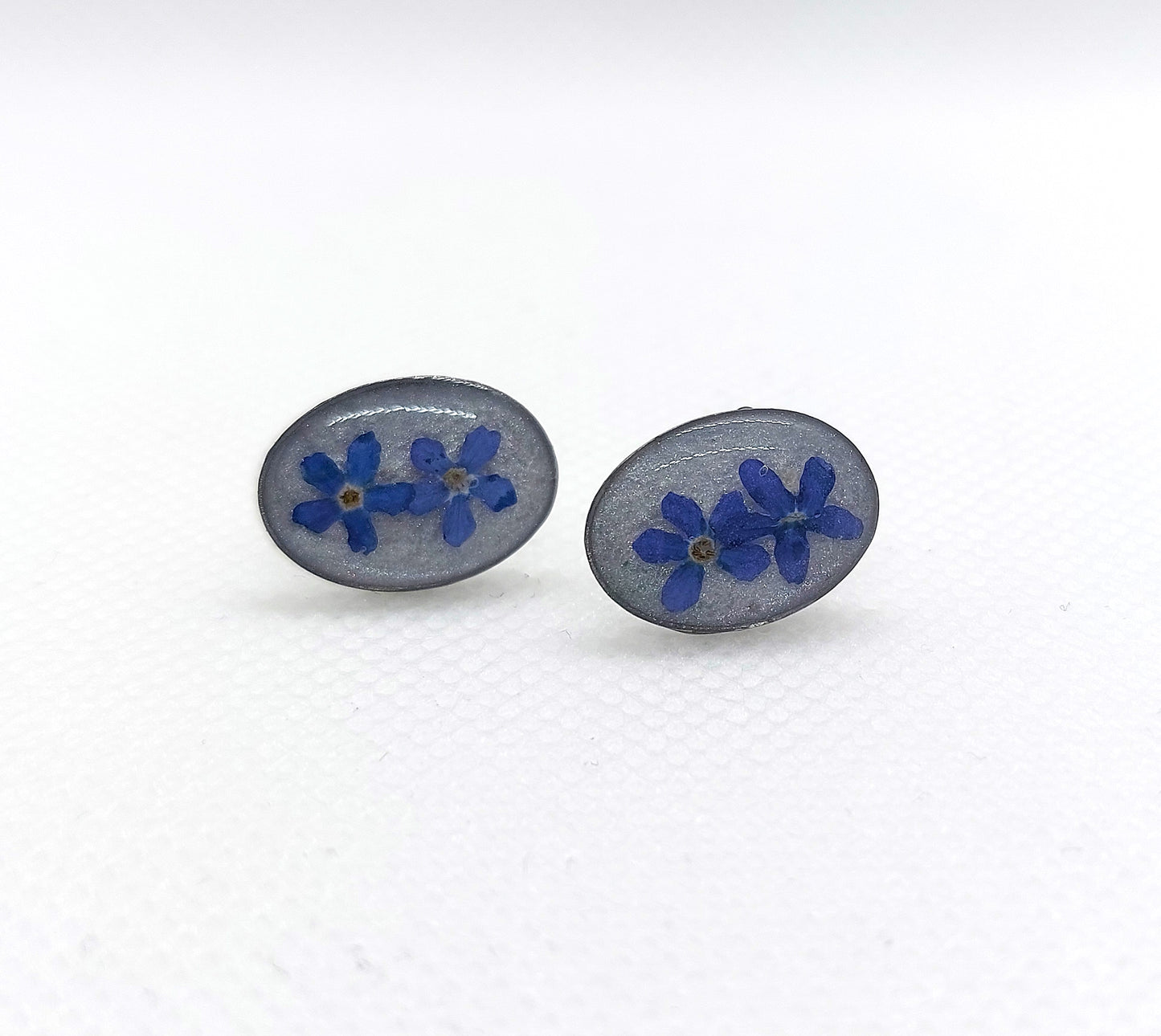 Oval Micro Preserved Double Forget me Not Stud Earrings