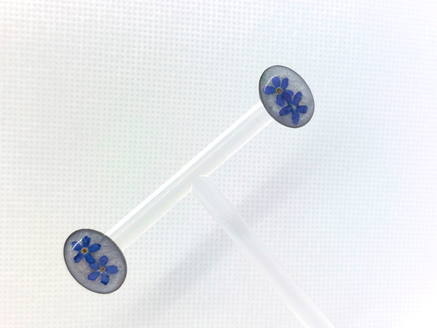 Oval Micro Preserved Double Forget me Not Stud Earrings
