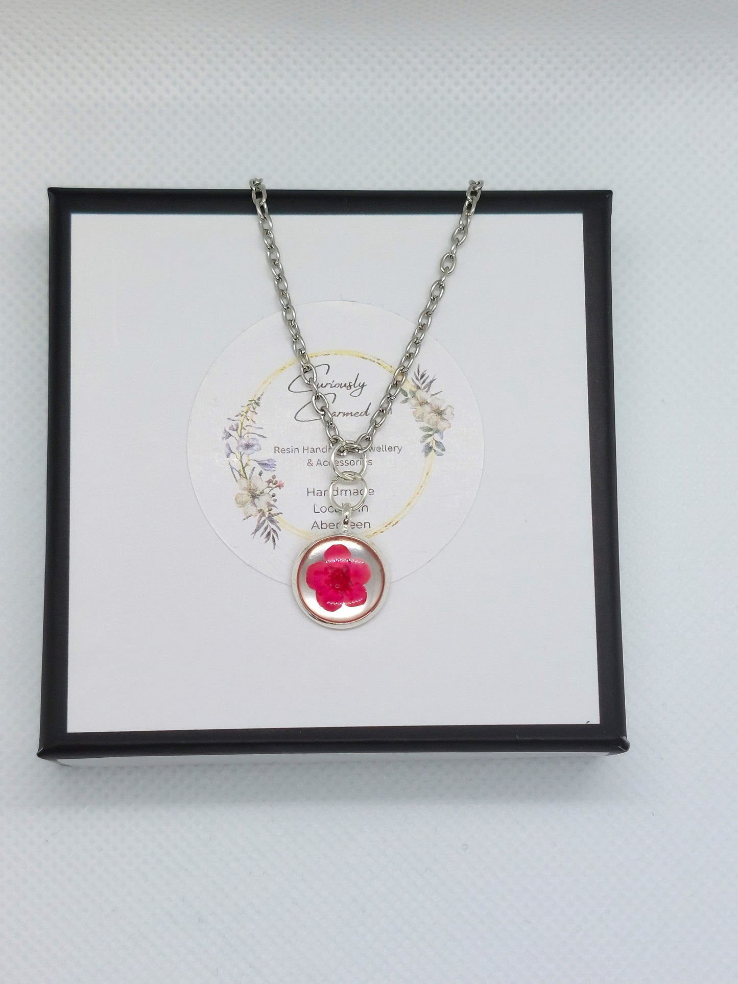 Micro Preserved Red Apple Blossom Necklace