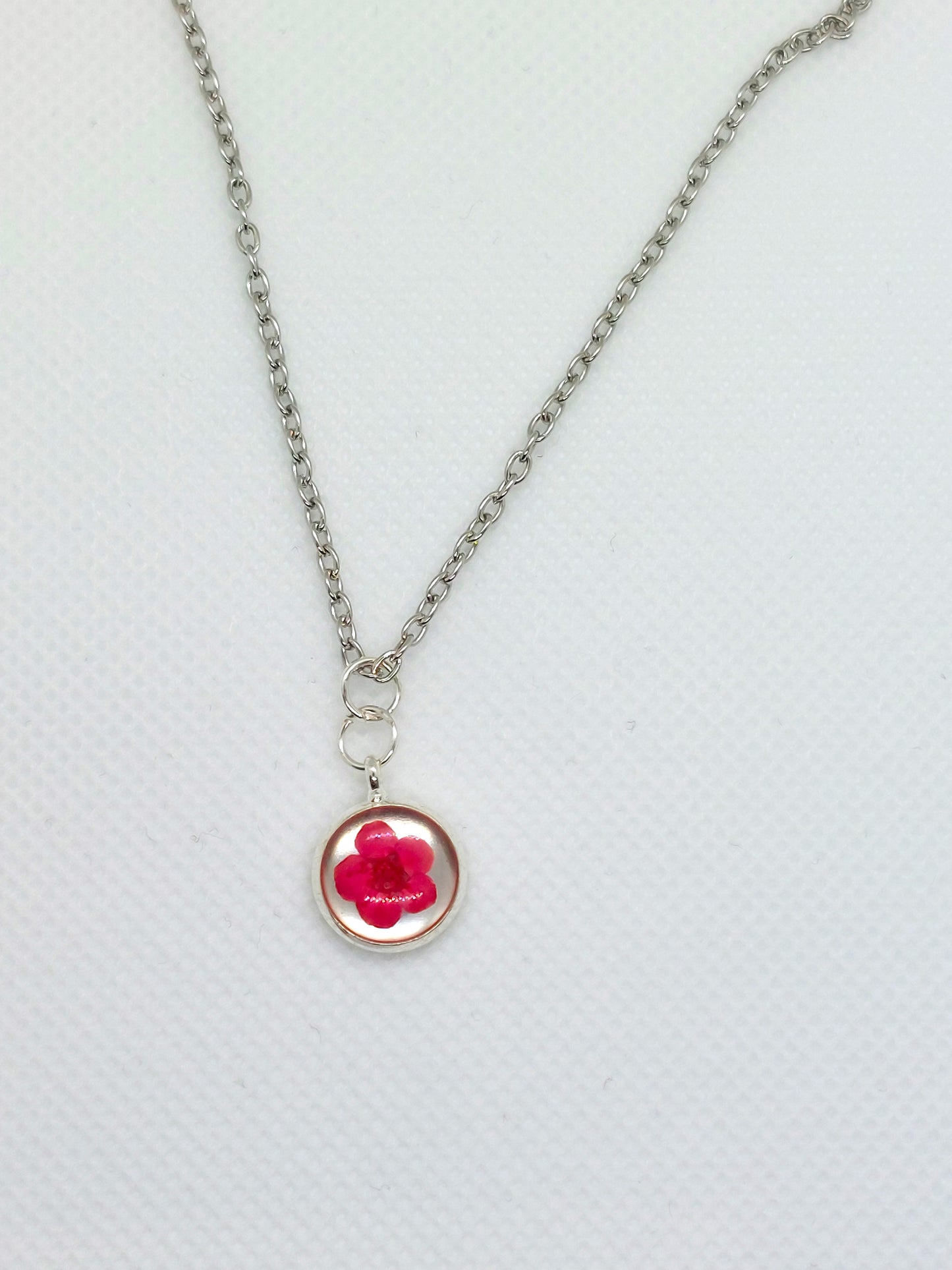 Micro Preserved Red Apple Blossom Necklace