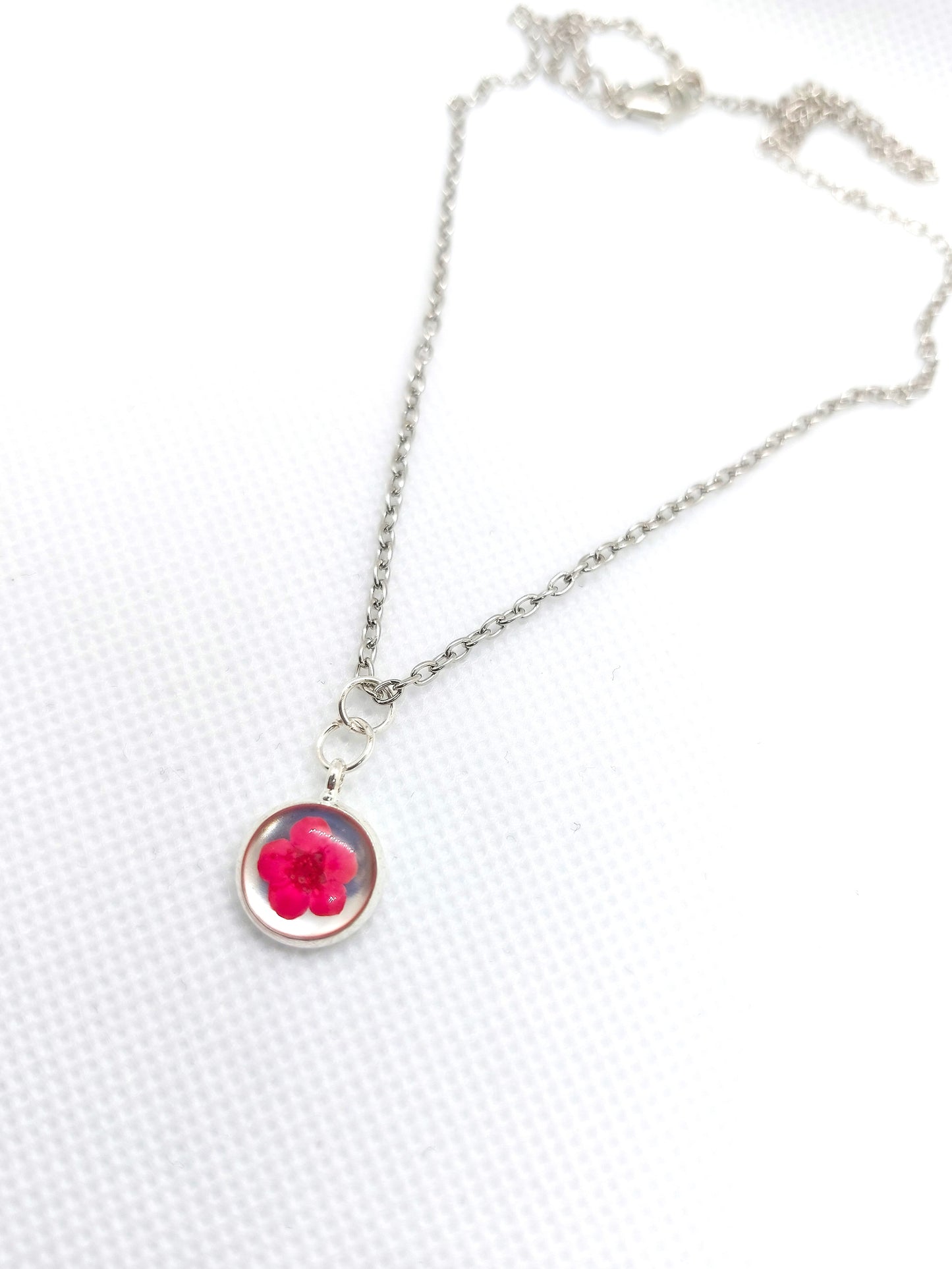 Micro Preserved Red Apple Blossom Necklace