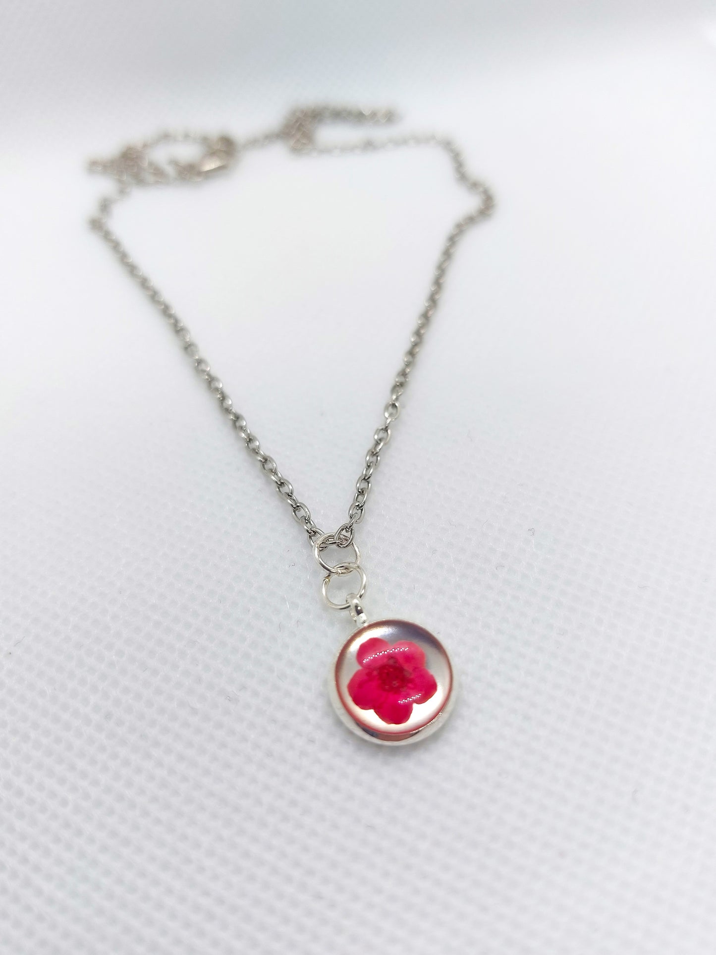 Micro Preserved Red Apple Blossom Necklace
