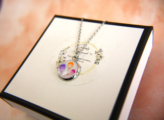 Extra Small Read Dried Miniature Tulip Petal Necklace