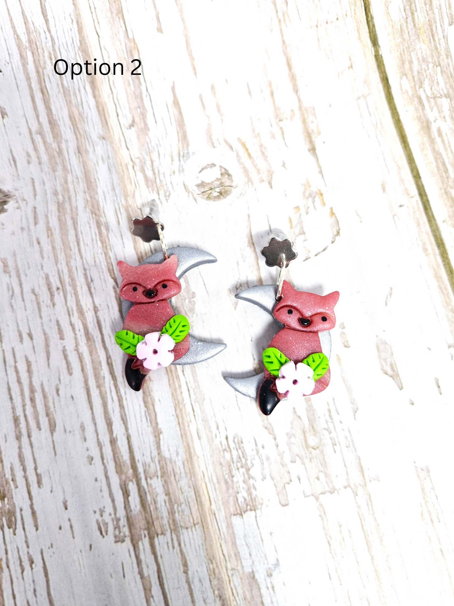 Fox on the Moon Polymer Clay Dangle Earrings