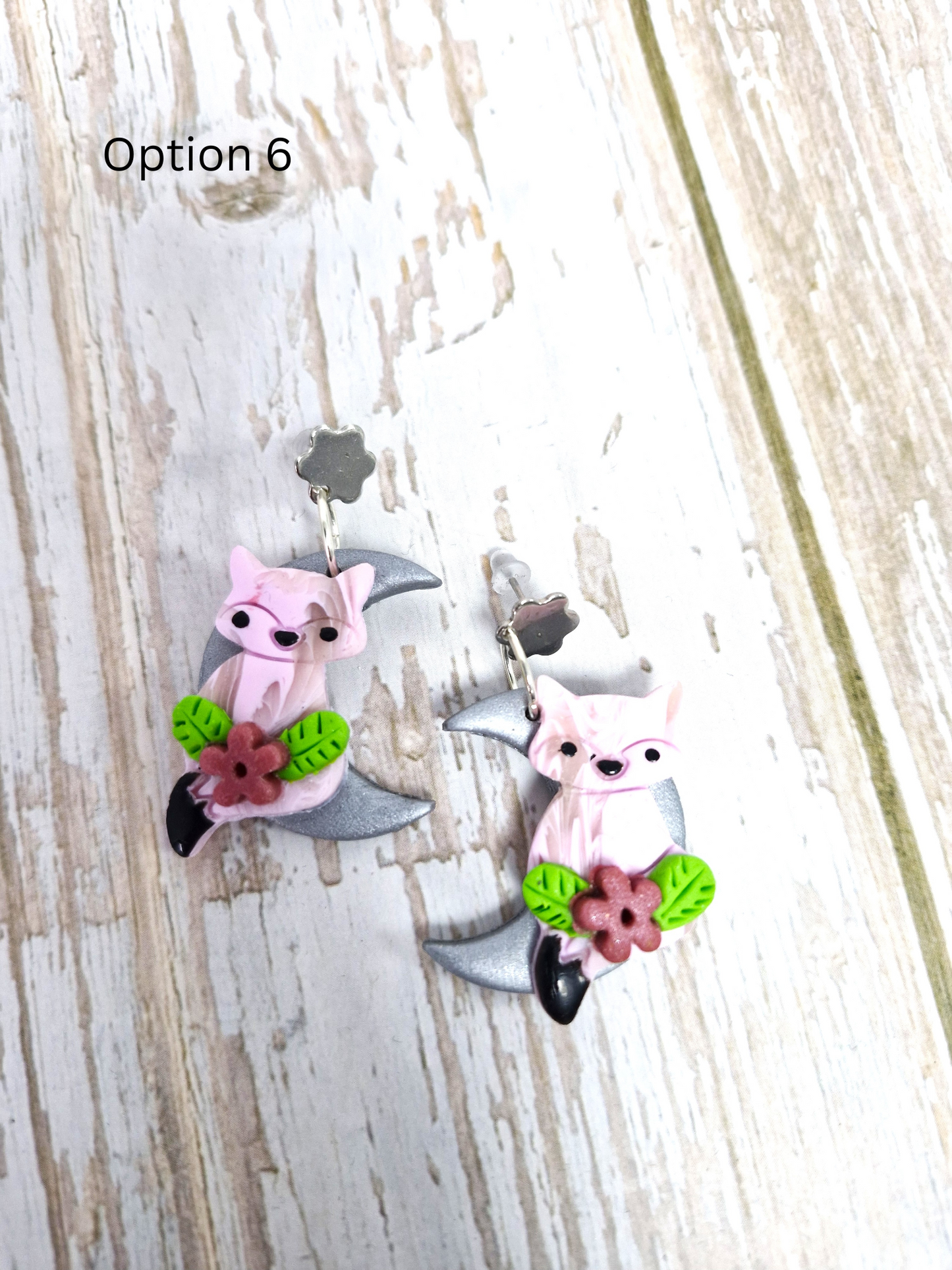 Fox on the Moon Polymer Clay Dangle Earrings