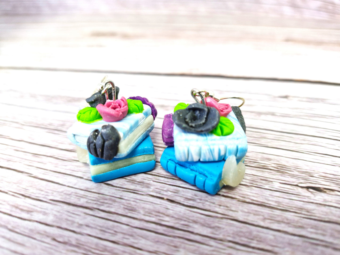 Blue Double Bookstack Polymer Clay Earrings