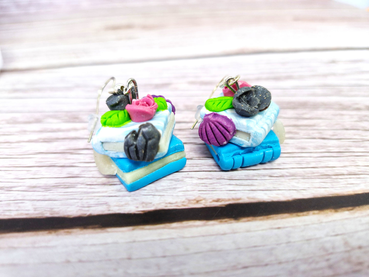 Blue Double Bookstack Polymer Clay Earrings