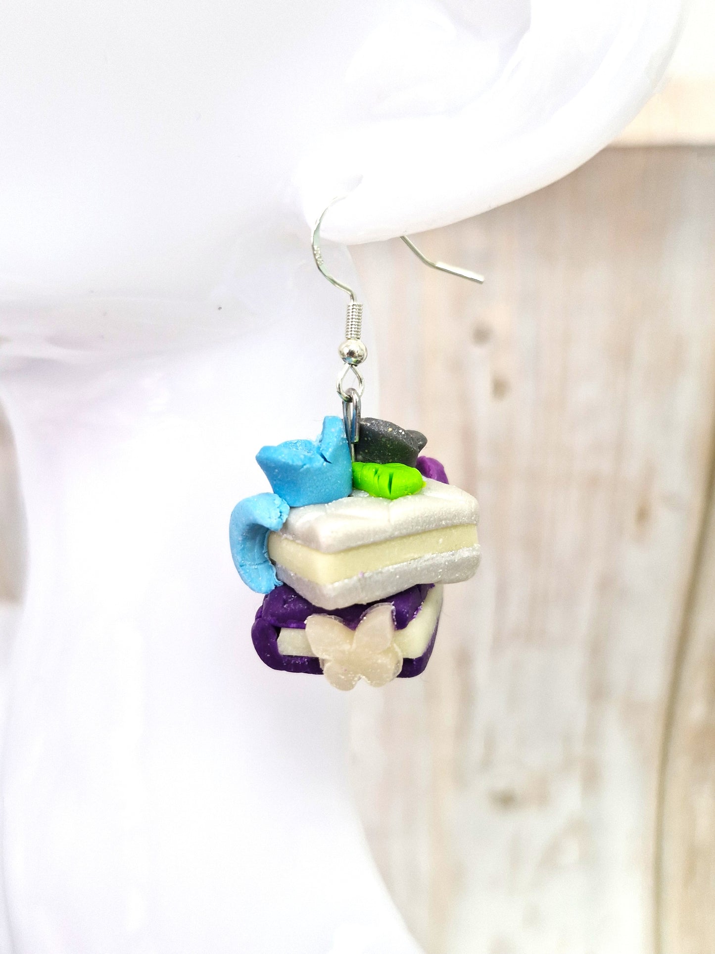 Black and White Double Bookstack Polymer Clay Dangle Earrings