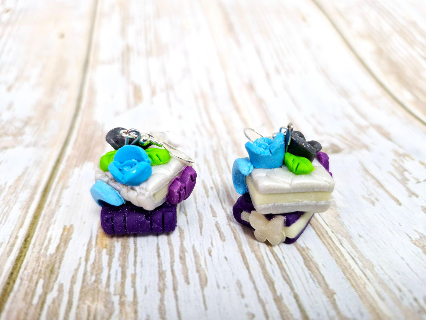 Black and White Double Bookstack Polymer Clay Dangle Earrings