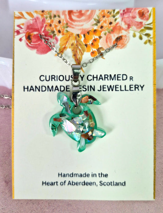 Polished Sea Shell Sea Turtle Resin Necklace