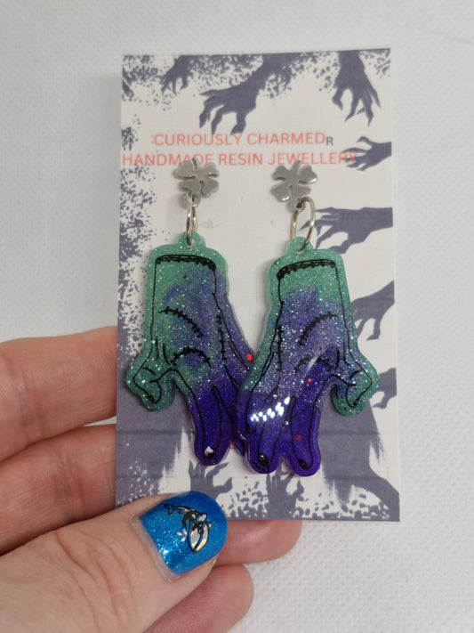 Gothic Large Amputated Hand Dangle Earrings