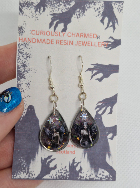 Black Translucent Gothic Angel Teardrop Dangle Earrings