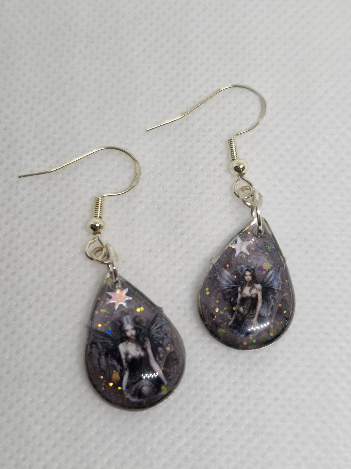 Black Translucent Gothic Angel Teardrop Dangle Earrings