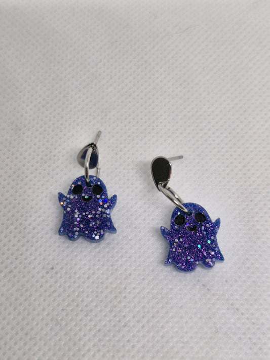 Teeny Tiny Blue Glitter Ghost Earrings