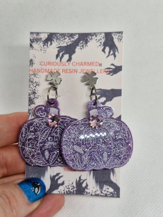 Resin Purple Pumpkin Dangle Earrings