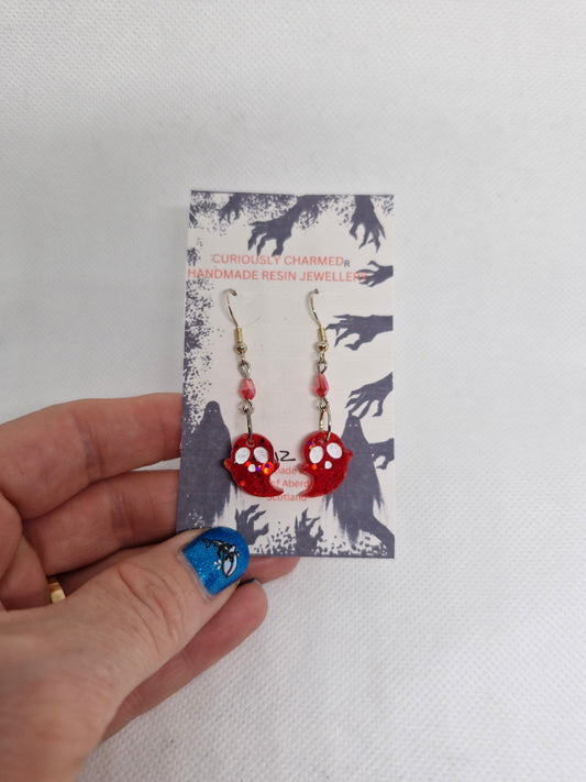 Teeny Tiny Red Glitter Dangle Ghost Earrings