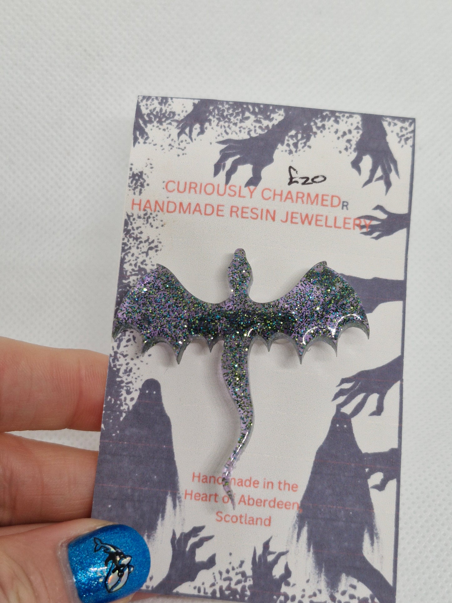 Large Blue Glitter Dragon Brooch