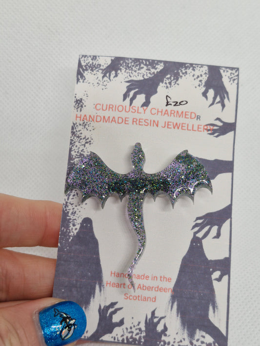 Large Blue Glitter Dragon Brooch