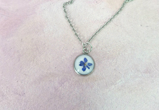 Extra Small Read Dried Forget me Not Necklace
