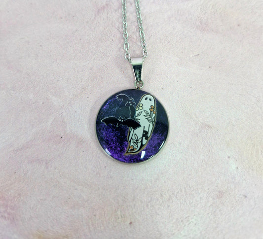 Round Ghost Halloween Necklace