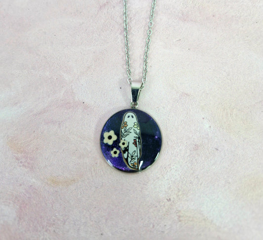 Round Ghost Halloween Necklace