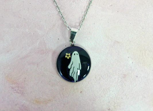 Round Ghost Halloween Necklace