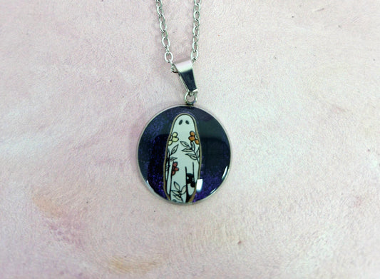 Round Ghost Halloween Necklace