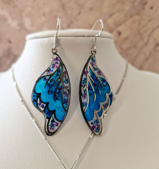 Butterfly Wing Resin Floral Dangle Earrings