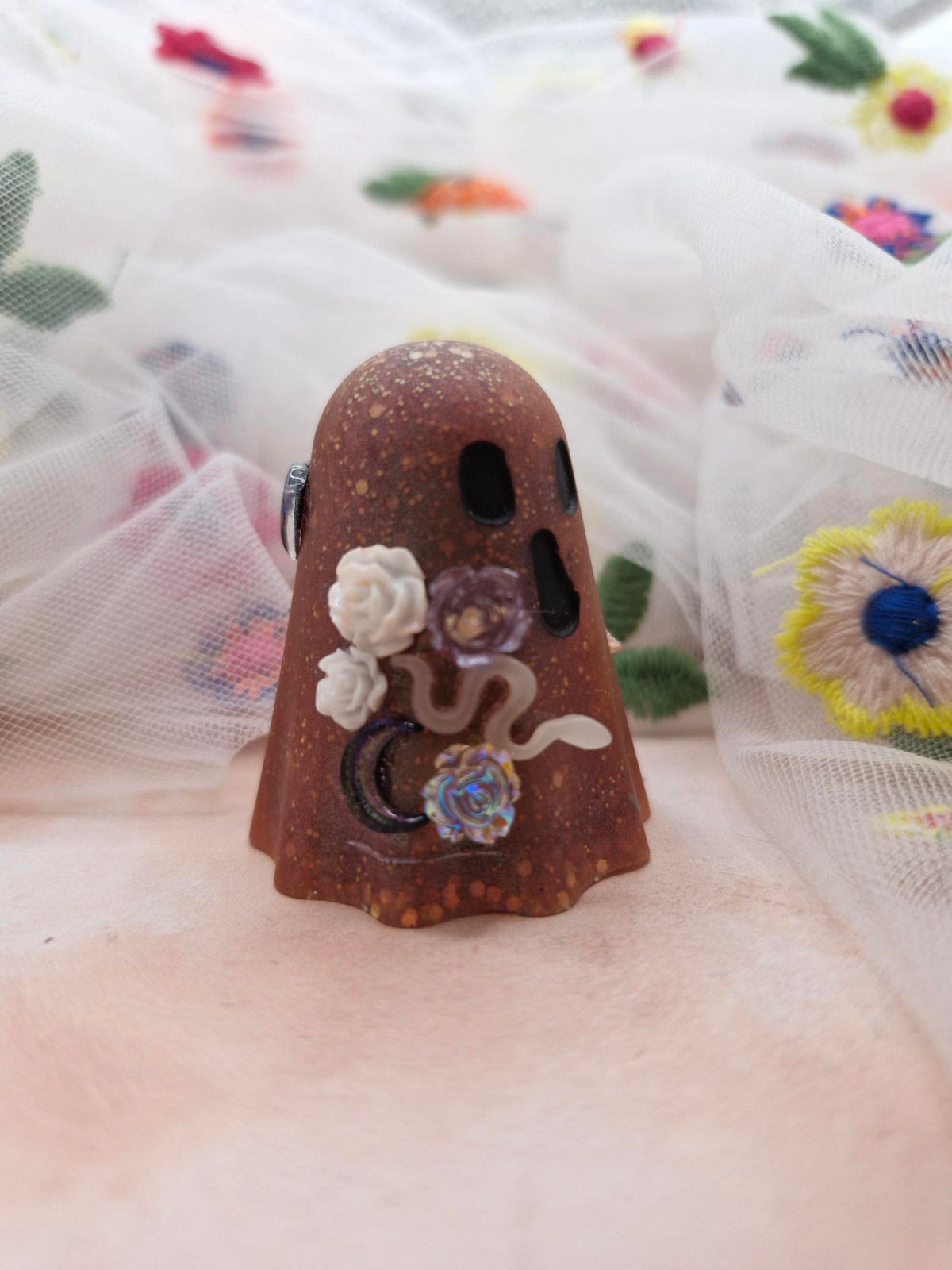 Halloween Burnt Orange Resin Glitter Ghostie
