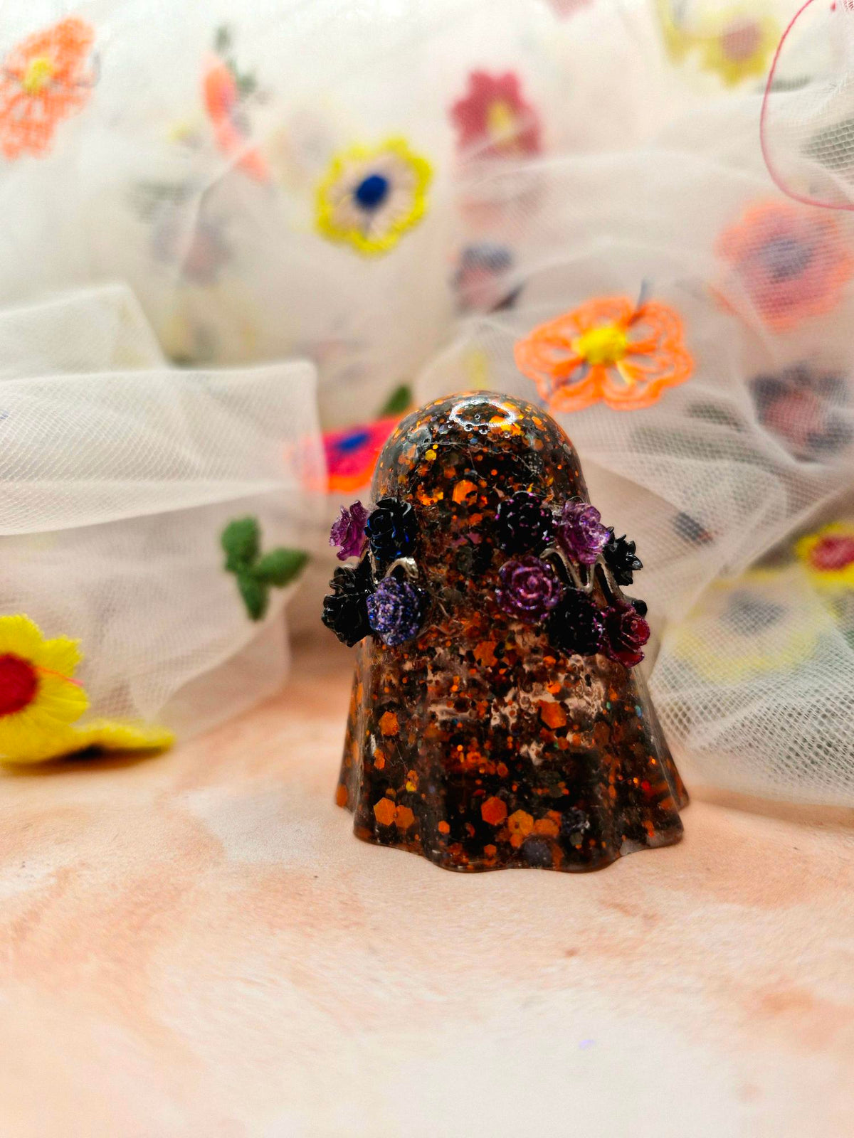 Halloween Orange and Black Chunky Glitter Resin Ghostie