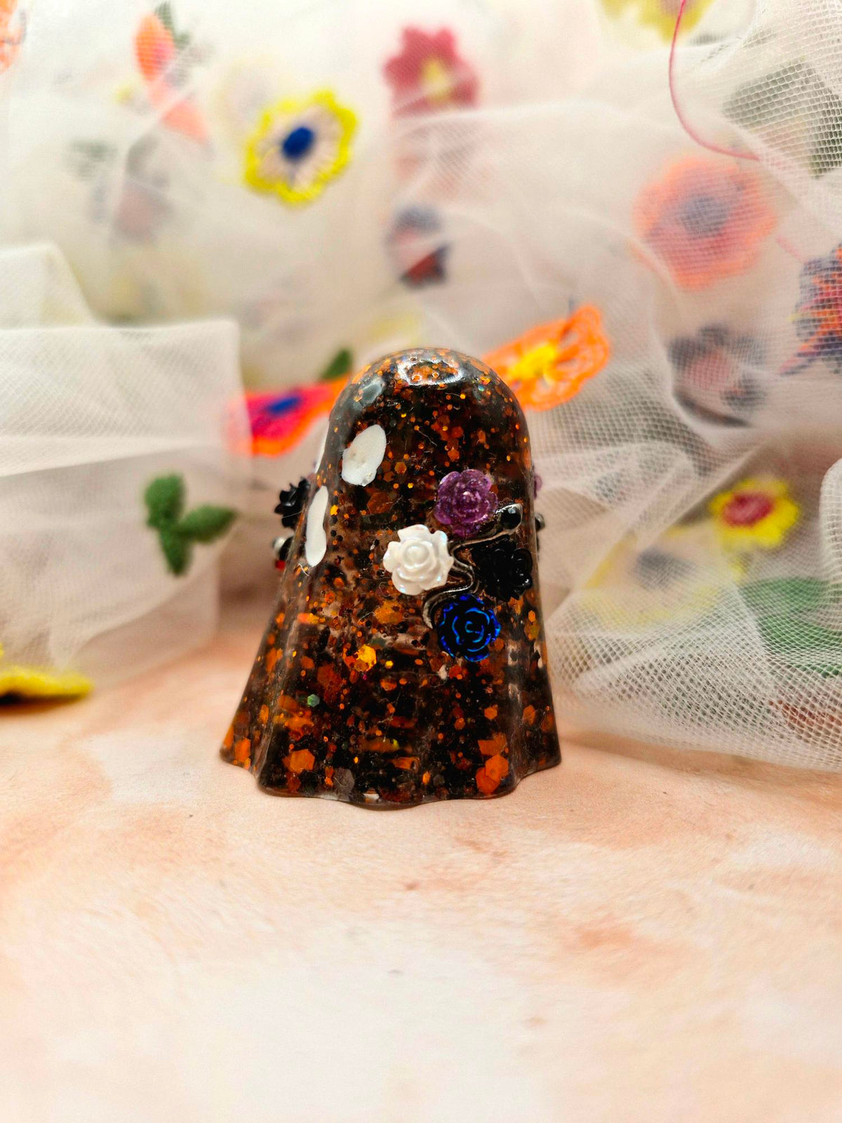 Halloween Orange and Black Chunky Glitter Resin Ghostie