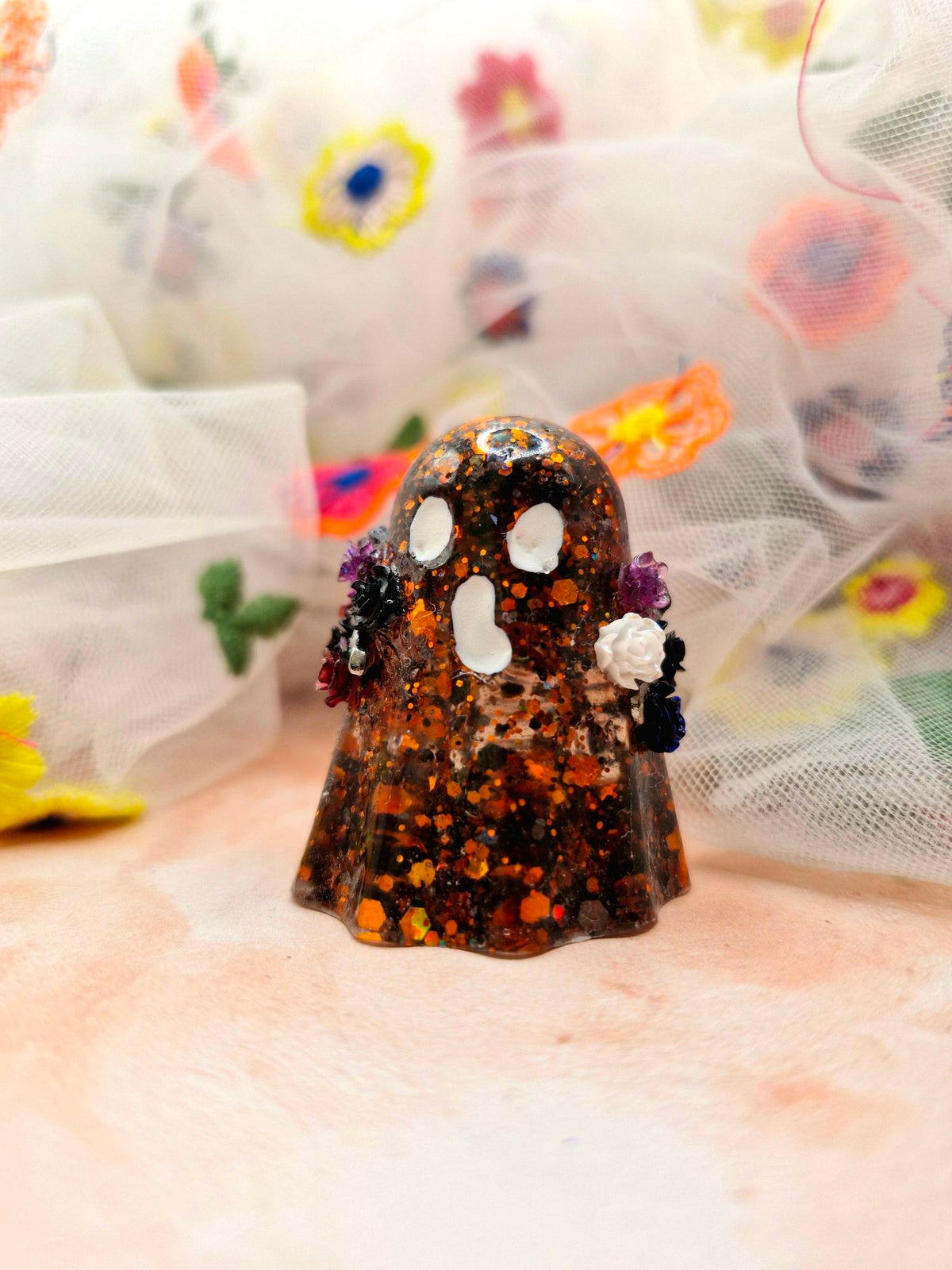 Halloween Orange and Black Chunky Glitter Resin Ghostie
