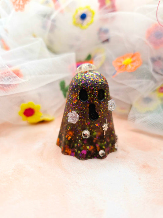 Halloween Orange and Black Chunky Glitter Resin Ghostie