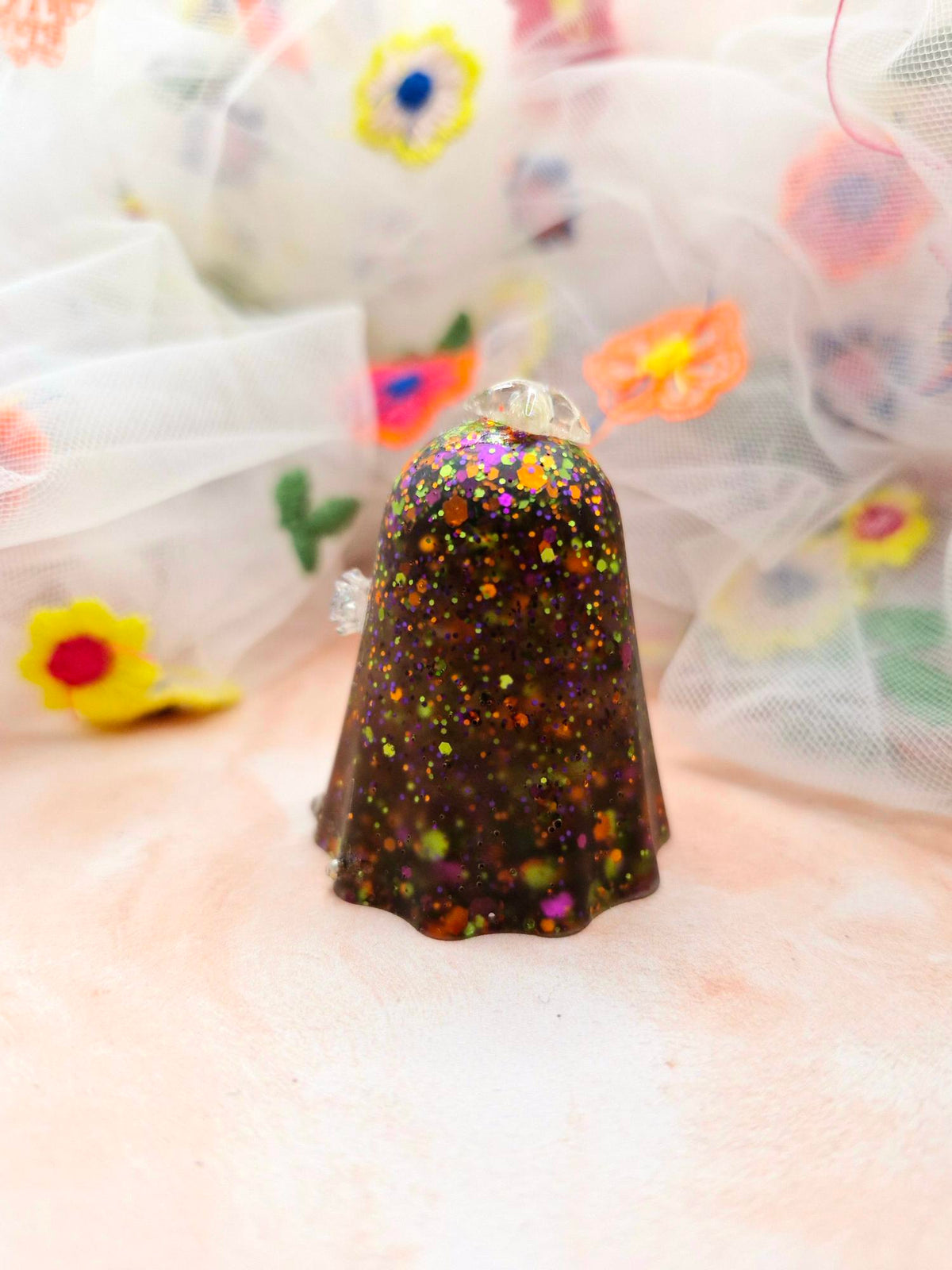 Halloween Orange and Black Chunky Glitter Resin Ghostie