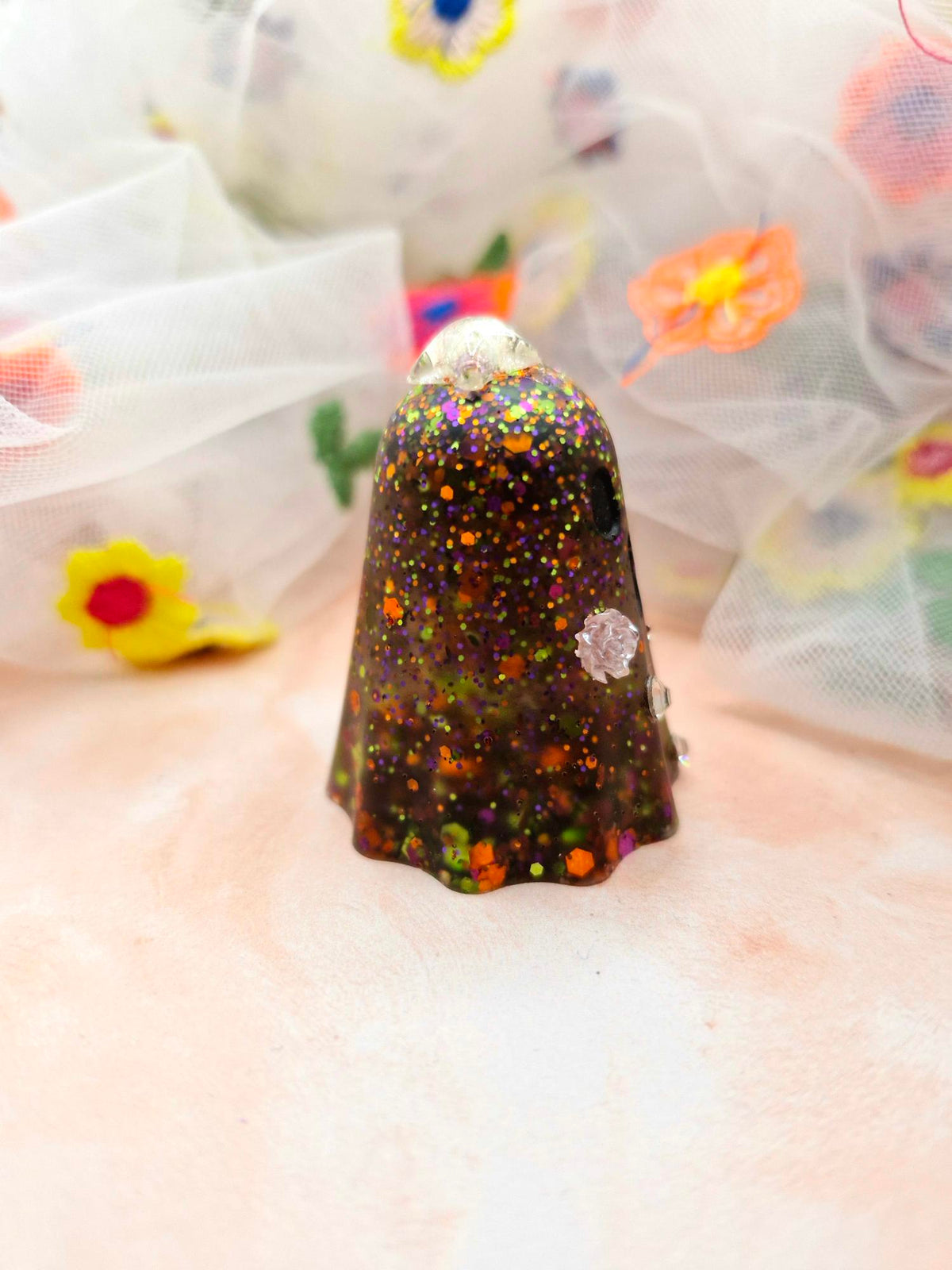 Halloween Orange and Black Chunky Glitter Resin Ghostie