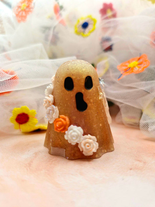 Halloween Light Burnt Orange Glitter Resin Ghostie
