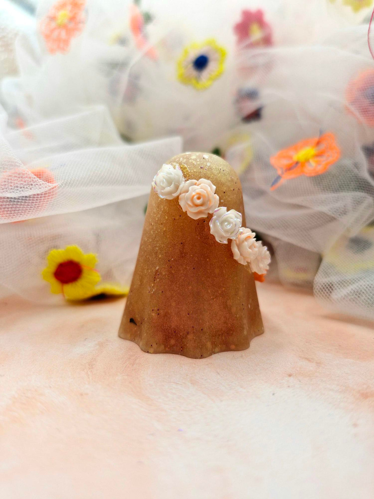 Halloween Light Burnt Orange Glitter Resin Ghostie