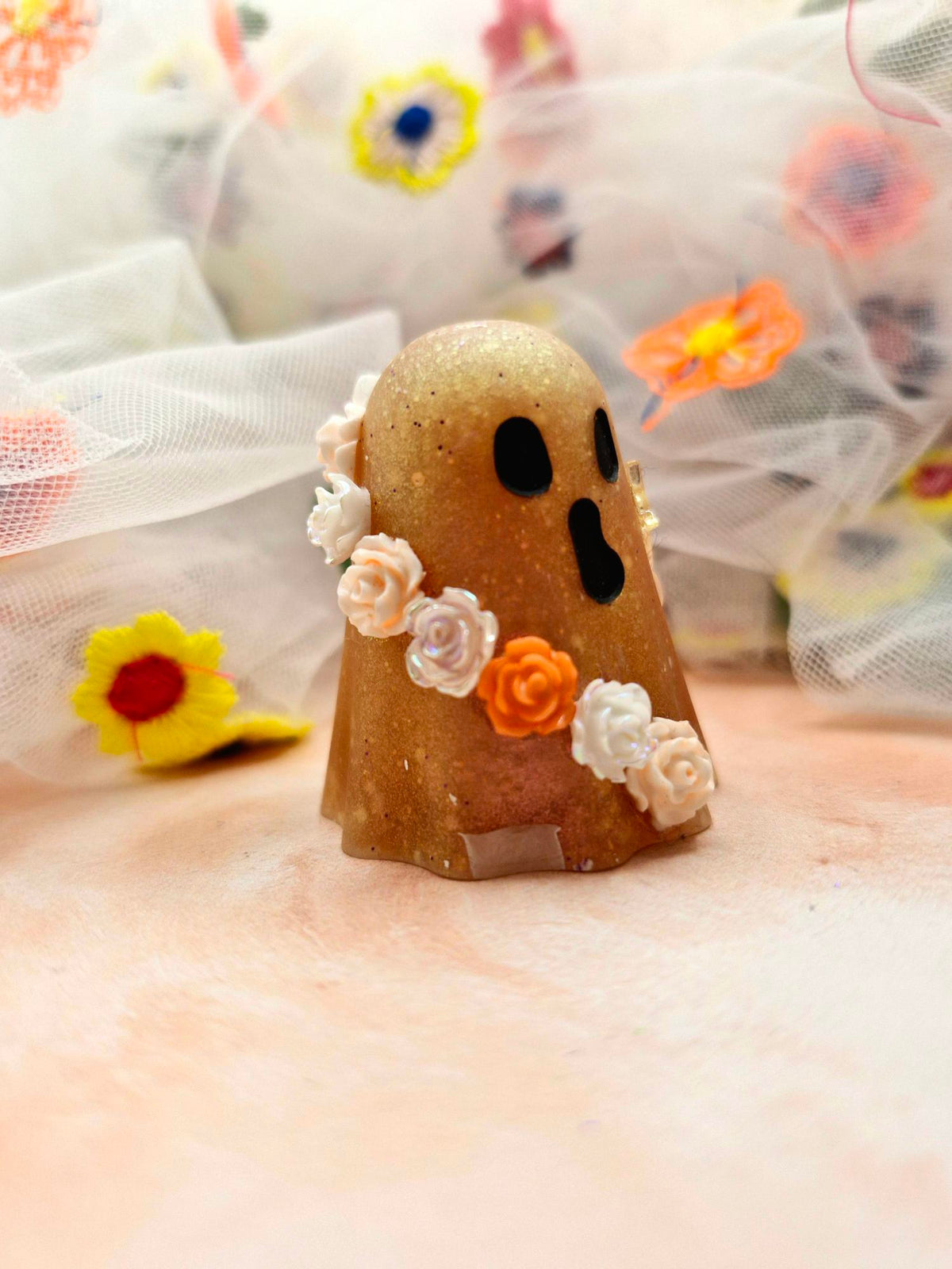 Halloween Light Burnt Orange Glitter Resin Ghostie