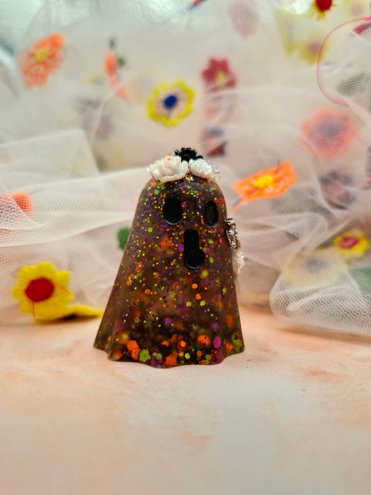 Halloween Black, Orange and Red Glitter Resin Ghostie