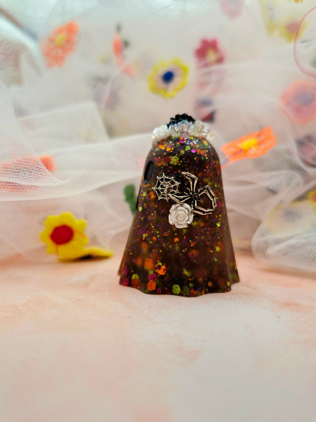 Halloween Black, Orange and Red Glitter Resin Ghostie