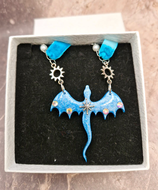 Blue Resin Dragon Pearl and Crystal Chocker Necklace