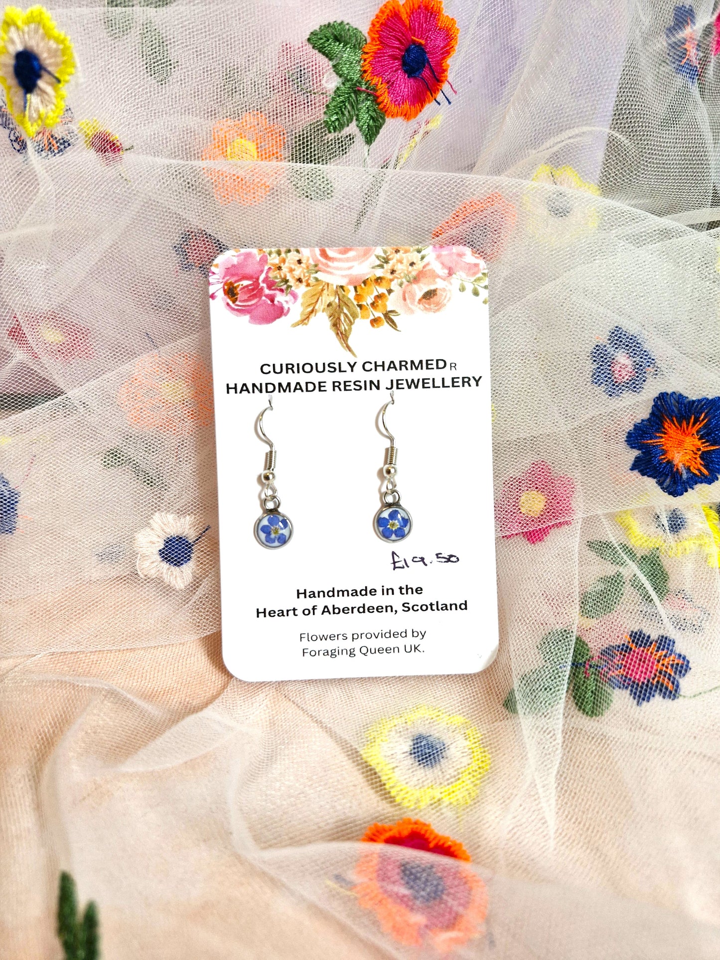 Extra Small Round Forget Me Not Dangle Earrings