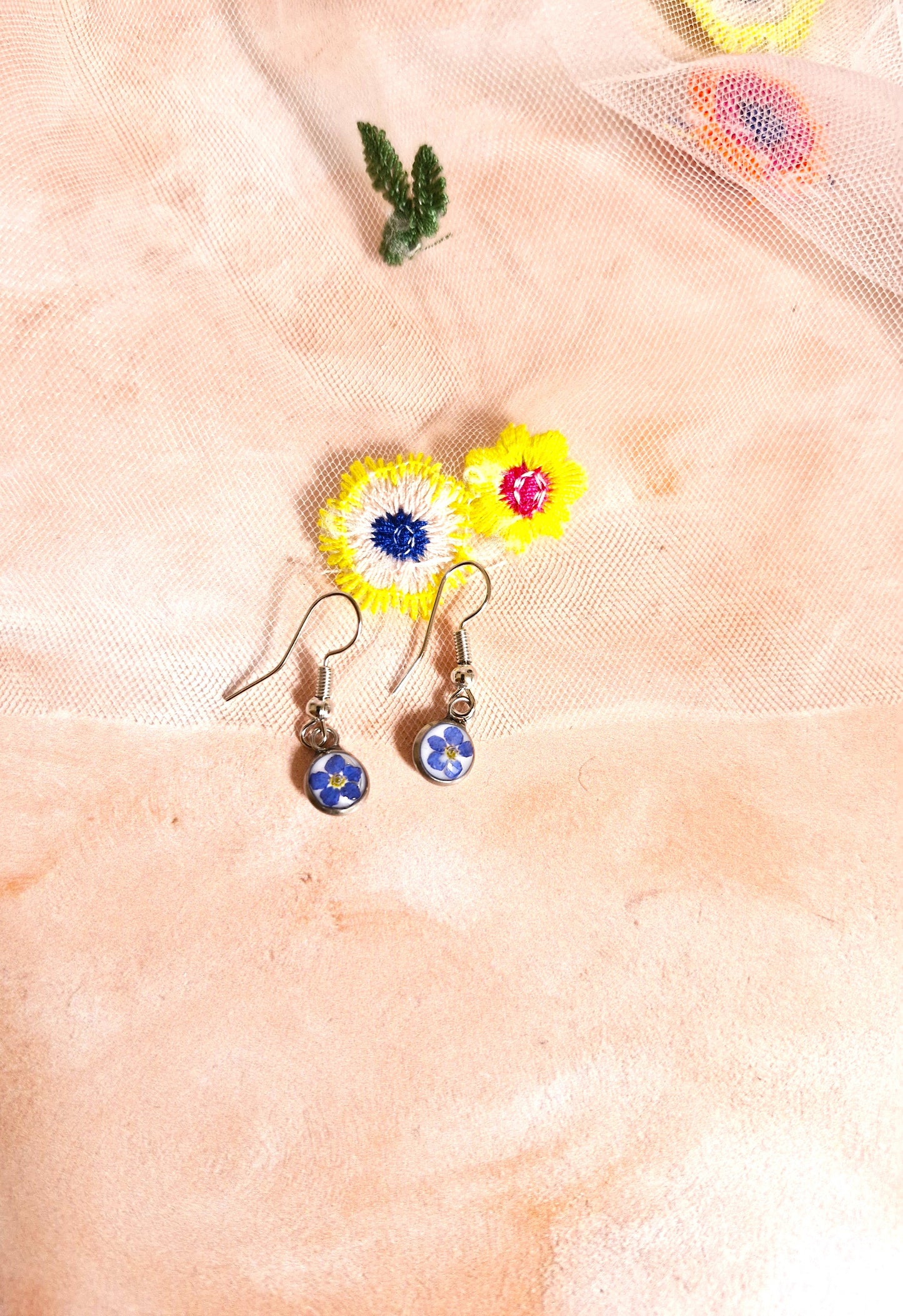 Extra Small Round Forget Me Not Dangle Earrings